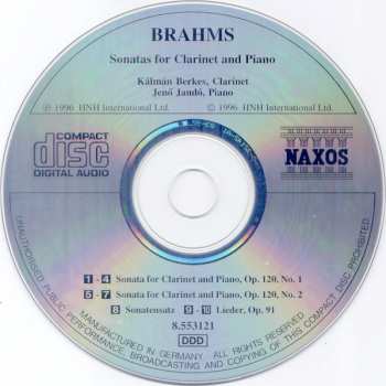 CD Johannes Brahms: Clarinet Sonatas Nos. 1 And 2 • Scherzo • Lieder, Op. 91
