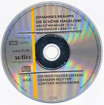 CD Johannes Brahms: Die Schöne Magelone - Nachtwandler Op. 86,3 - Von Ewiger Liebe Op. 43,1 - Waldeseinsamkeit Op. 85,6 (Cologne, 1952/1954)