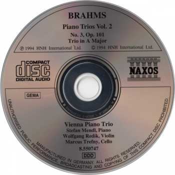 CD Johannes Brahms: Piano Trios. No. 3, Op. 101 - Trio In A Major