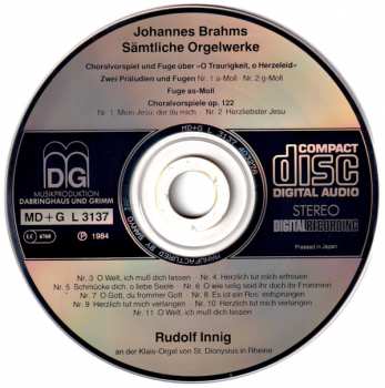 CD Johannes Brahms: Sämtliche Orgelwerke