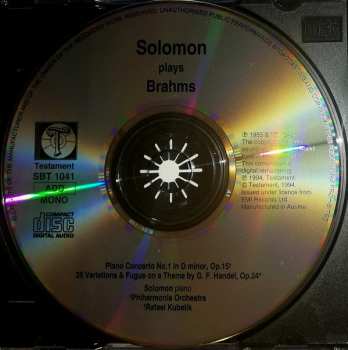 CD Johannes Brahms: Solomon Plays Brahms / Piano Concerto No.1 - Handel Variations
