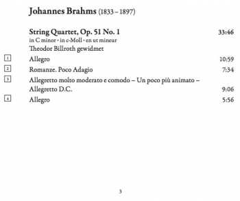 CD Johannes Brahms: String Quartet, Op. 51 No. 1 / Piano Quintet, Op. 34