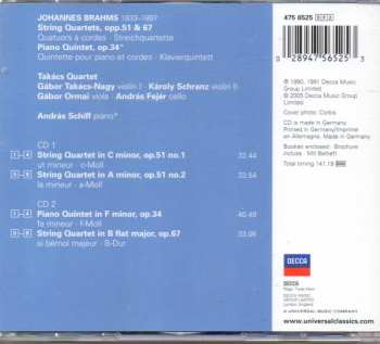 2CD Johannes Brahms: String Quartets, Op. 51 & 67 / Piano Quintet, Op. 34