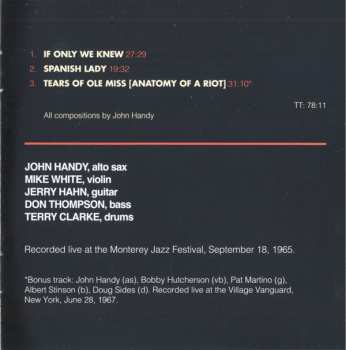 CD John Handy: Recorded Live At The Monterey Jazz Festival