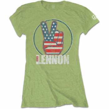 Merch John Lennon: Dámske Tričko Peace Fingers Us Flag 