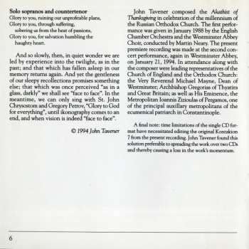 CD John Tavener: Akathist Of Thanksgiving