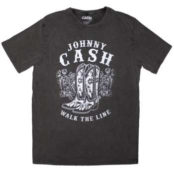 Merch Johnny Cash: Stone Wash Tričko Walk The Line Boots