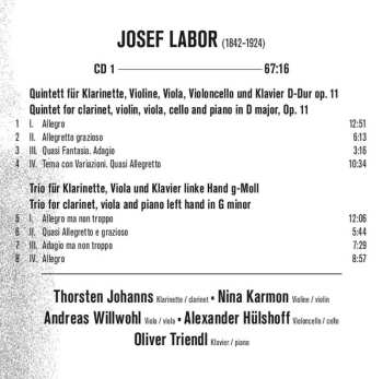 2CD Josef Labor: Quintet For Clarinet Op. 11 / Quintet In D / Clarinet Trios