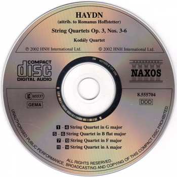 CD Joseph Haydn: String Quartets Op. 3, Nos. 3-6 (Attrib. To Romanus Hoffstetter)