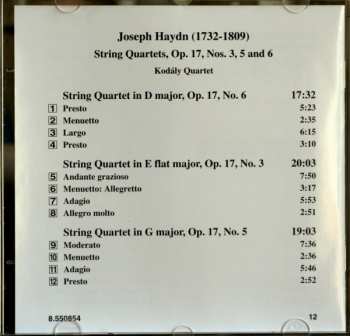 CD Joseph Haydn: String Quartets Op.17, Nos. 3, 5 And 6