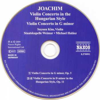 CD Joseph Joachim: Violin Concertos, Opp. 3 And 11