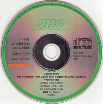 CD Joseph Marx: Trio-Phantasie • Lieder