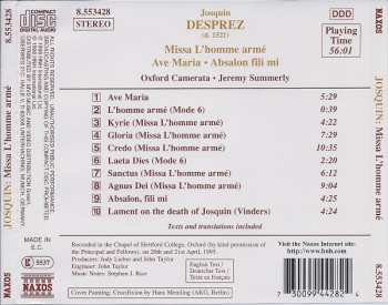 CD Josquin Des Prés: Missa L' Homme Armé / Ave Maria / Absalon Fili Mi