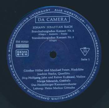 LP Johann Sebastian Bach: Brandenburgische Konzerte 4-6