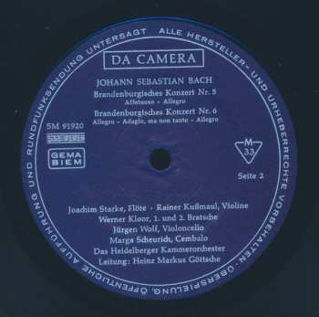 LP Johann Sebastian Bach: Brandenburgische Konzerte 4-6