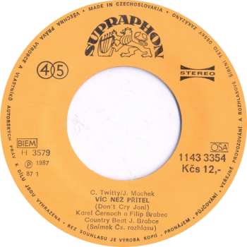 SP Karel Černoch: Víc Než Přítel (Don't Cry Joni) / Vítr V Zádech