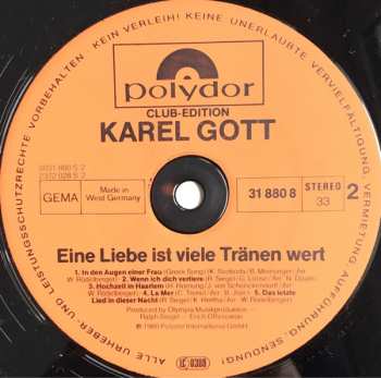 LP Karel Gott: Eine Liebe Ist Viele Tränen Wert