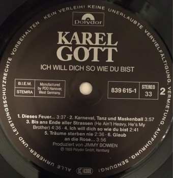 LP Karel Gott: Ich Will Dich So Wie Du Bist