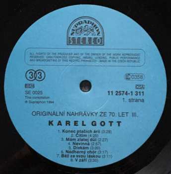 3LP Karel Gott: Originální Nahrávky Ze 70. Let