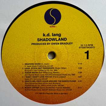 LP k.d. lang: Shadowland (The Owen Bradley Sessions)