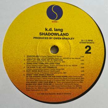 LP k.d. lang: Shadowland (The Owen Bradley Sessions)