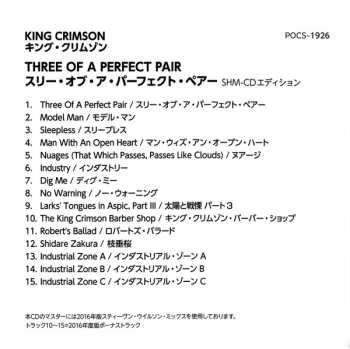 CD King Crimson: Three Of A Perfect Pair