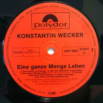 LP Konstantin Wecker: Eine Ganze Menge Leben