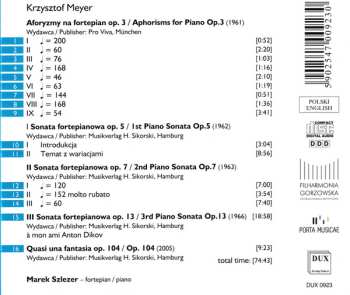CD Krzysztof Meyer: Piano Works Volume 1: Aphorisms For Piano, Piano Sonatas Nos. 1-3
