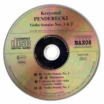 CD Krzysztof Penderecki: Violin Sonatas Nos. 1 And 2
