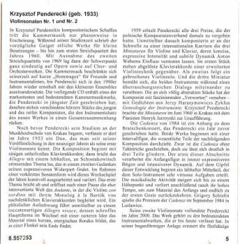 CD Krzysztof Penderecki: Violin Sonatas Nos. 1 And 2