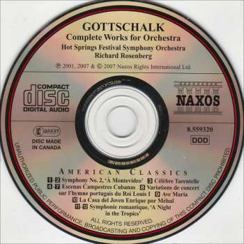 CD Louis Moreau Gottschalk: Complete Works For Orchestra (Symphonies Nos. 1 And 2 / Escenas Campestres Cubanas / Célèbre Tarantelle)