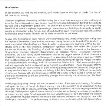 CD Luc Ferrari: Interrupteur / Tautologos 3