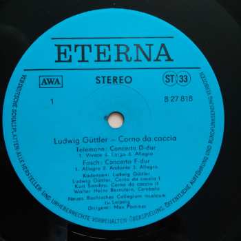 LP Ludwig Güttler: Corno Da Caccia -  Konzerte von Telemann, Fasch, Heinichen, Neruda