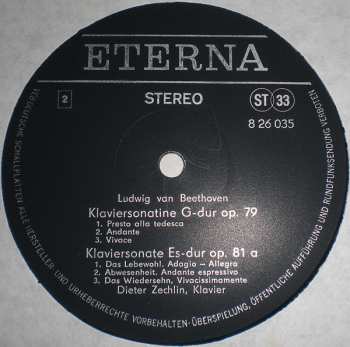 LP Ludwig van Beethoven: Klaviersonate F-moll Op.57 (Appassionata) / Klaviersonatine G-dur Op.79 / Klaviersonate Es-dur Op.81a (Les Adieux)