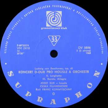 LP The Czech Philharmonic Orchestra: Koncert D Dur Pro Housle A Orchestr, Op. 61