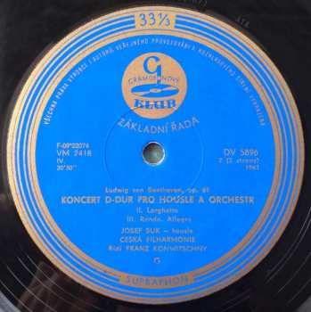 LP The Czech Philharmonic Orchestra: Koncert D Dur Pro Housle A Orchestr, Op. 61