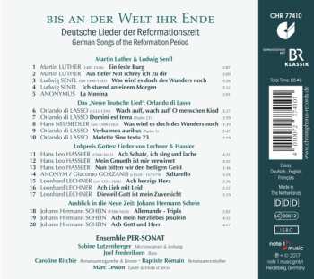 CD Johann Hermann Schein: Bis An Der Welt Ihr Ende: Deutsche Lieder Der Reformationszeit