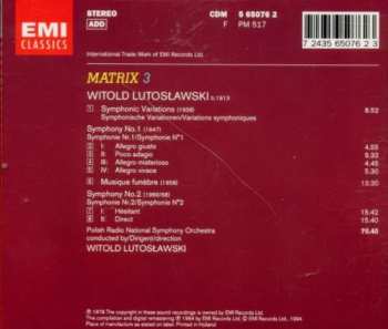 CD Witold Lutoslawski: Symphonies Nos. 1 & 2 / Symphonic Variations / Musique Funèbre