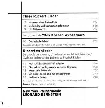2CD Leonard Bernstein: Symphony No. 3 In D Minor. Ruckert-Lieder. Kindertotenlieder.