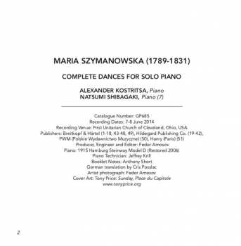 CD Maria Szymanowska: Complete Dances For Solo Piano