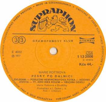 LP Marie Rottrová: Pěšky Po Dálnici