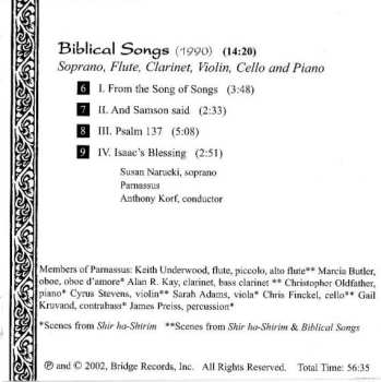 CD Riverside Symphony: Three Cycles On Biblical Texts (Shulamit's Dream / Scenes From Shir Ha-Shirim / Biblical Songs)
