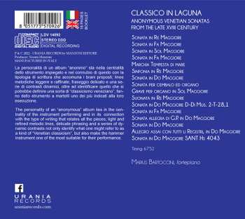 CD Marius Bartoccini: Classico In Laguna: Anonymous Venetian Sonatas From The Late XVIII Century