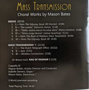 CD Mason Bates: Mass Transmission. Choral Works by Mason Bates