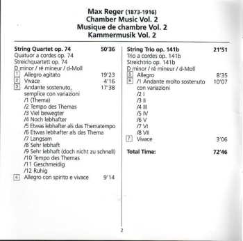 CD Max Reger: Chamber Music Vol. 2 String Quartet Op. 74, Trio Op. 141b
