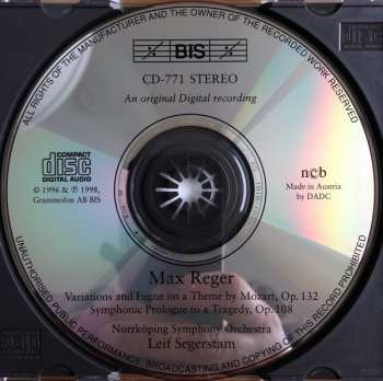 CD Max Reger: Mozart Variations, Op.132 - Symphonic Prologue To A Tragedy, Op. 108