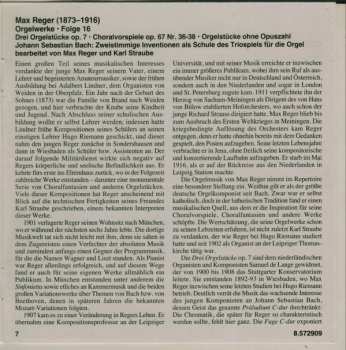 CD Max Reger: Organ Works Volume 16 - Three Organ Pieces, Op. 7 Method Of Trio Playing / Three Chorale Preludes, Op. 67, Nos. 36-38