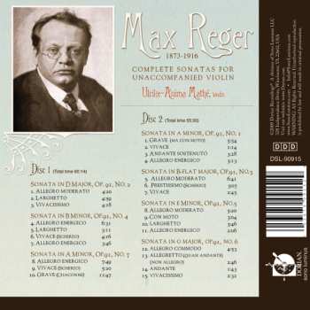 2CD Max Reger: Opus 91 Sonatas For Unaccompanied Violin