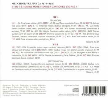 2CD Melchior Vulpius: 6- Bis 7-Stimmige Motetten Der Cantiones Sacrae II