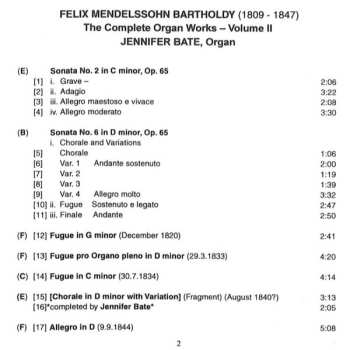 CD Felix Mendelssohn-Bartholdy: Complete Organ Works Volume Two